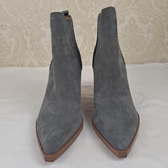 Marc Fisher Gadri 7M Gray Suede Booties Pointed Toe Chunky Heel Pull On NWOT - Picture 3 of 13